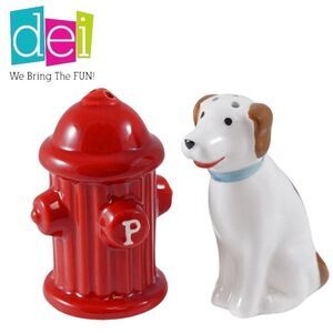 Dei‎ Dog with Fire Hydrant Salt and Pepper Shaker Set NIB
